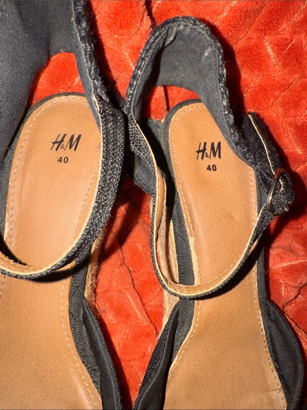 H&M Black Canvas Espadrille Wedge Sandals | Ankle Strap Resort Heels (Size US 8.
